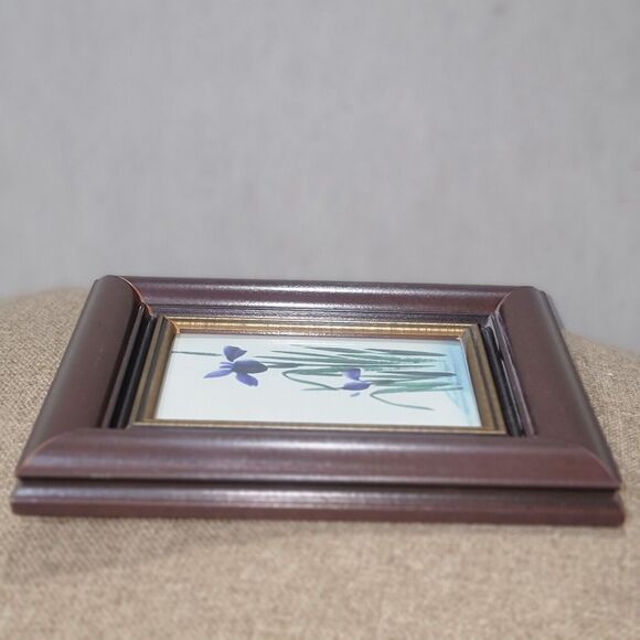 Irises Late Meiji Era Framed Postcard Hand painted On Silk Adhered To Cardstock - Picture 11 of 15